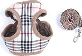 Honden tuigje - Burberry design - Katten tuig incl riem -‎‎ Maat S