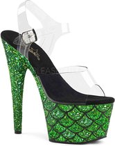Pleaser Sandaal met enkelband, Paaldans schoenen -38 Shoes- ADORE-708MSLG Paaldans schoenen Groen/Transparant
