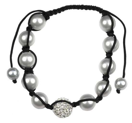 Mother of pearl parel armband Samballa Sparkling Grey - grijs - zilver - zwart - stras steentjes - glitter - schuif armband