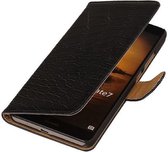 Croco Bookstyle Wallet Case Hoesje Geschikt voor Huawei Mate 7 Zwart