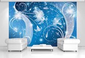 Blue Silver Floral Abstract Photo Wallcovering