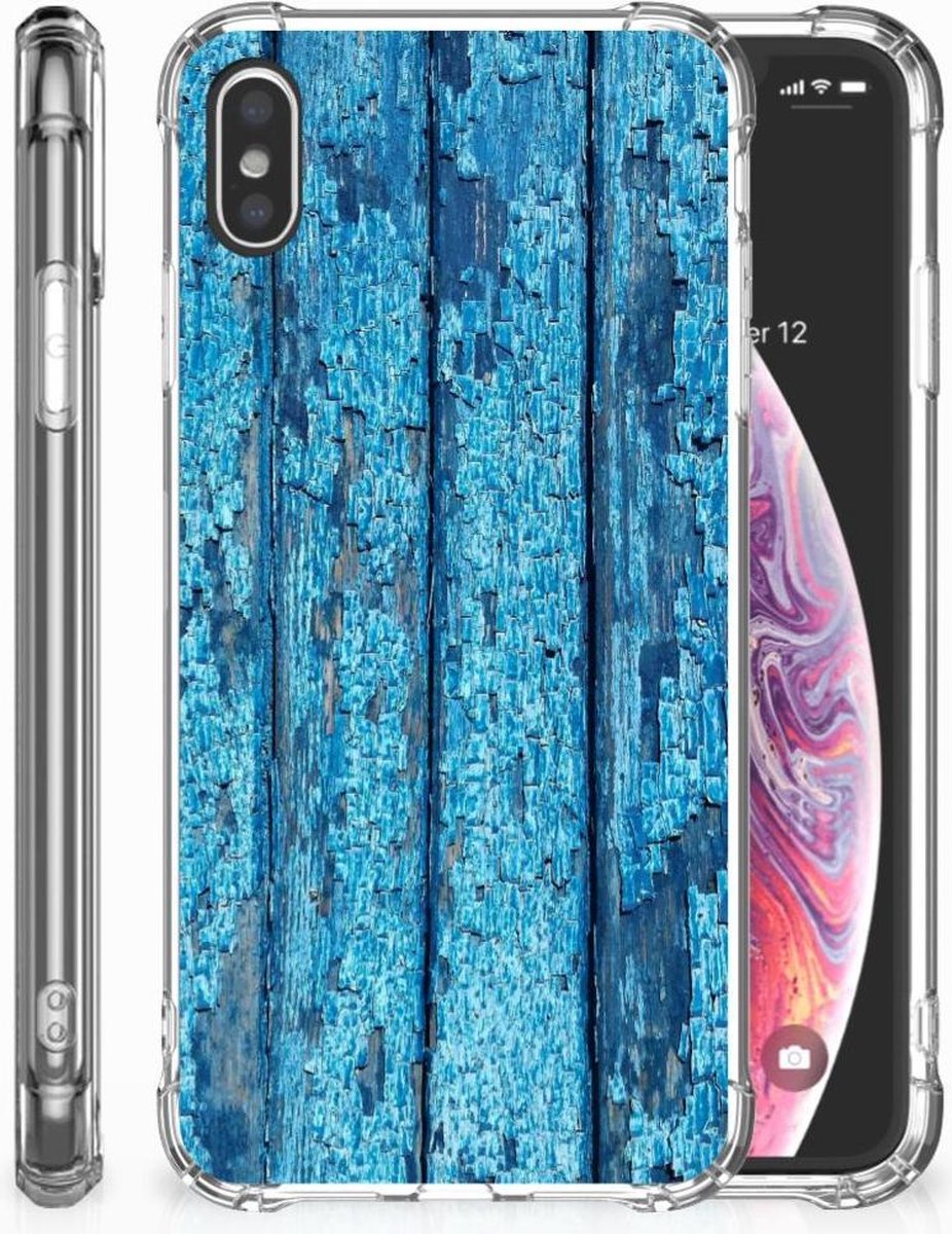 Apple iPhone Xs Max Stevig Telefoonhoesje Wood Blue