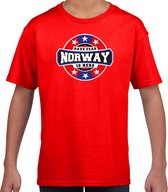 Have fear Norway is here t-shirt met sterren embleem in de kleuren van de Noorse vlag - rood - kids - Noorwegen supporter / Noors elftal fan shirt / EK / WK / kleding 122/128