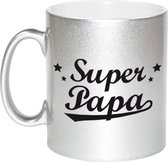 Super papa tekst cadeau mok / beker - zilverkleurig - Vaderdag - 330 ml