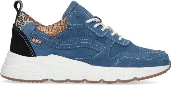 Manfield - Dames - Blauwe suède sneakers - Maat 37 | bol.com