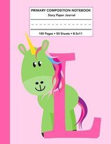 Primary Composition Notebook: Letter L Initial Unicorn Monogram Pink Purple Story Note Book w/ Writing, Drawing & Picture Space - Cute Draw and Writ