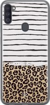 Samsung A11 hoesje siliconen - Luipaard strepen | Samsung Galaxy A11 case | Bruin/beige | TPU backcover transparant
