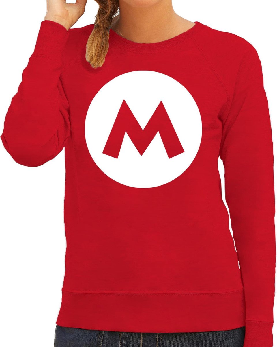 Italiaanse Mario loodgieter verkleed trui / sweater rood voor dames - carnaval / feesttrui kleding / kostuum L - Bellatio Decorations