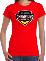 We are the champions Deutschland t-shirt met schild embleem in de kleuren van de Duitse vlag - rood - dames - Duitsland supporter / Duits elftal fan shirt / EK / WK / kleding XS