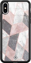iPhone XS Max hoesje glass - Stone grid marmer | Apple iPhone Xs Max case | Hardcase backcover zwart