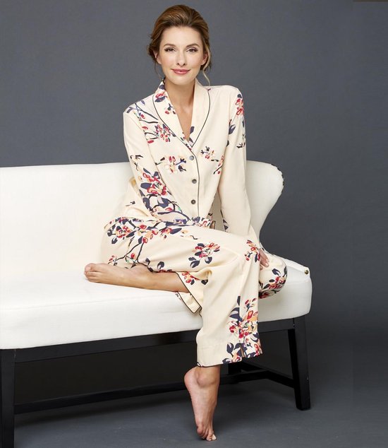 Pyjama en soie pour femme Natalya Sonnet - Imprimé fleuri - Extra grand - 100% soie