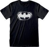 DC Comics Batman Heren Tshirt -S- BW Distressed Logo Zwart