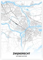 Zwijndrecht plattegrond - A2 poster - Zwart blauwe stijl