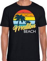 Malibu zomer t-shirt / shirt Malibu beach zwart voor heren - zwart - Malibu party outfit / vakantie kleding / strandfeest shirt S