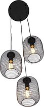 QAZQA bliss_mesh - Industriele Hanglamp eettafel - 3 lichts - Ø 450 mm - Zwart - Industrieel -  Woonkamer | Slaapkamer | Keuken