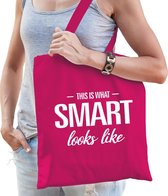 This is what smart looks like cadeau katoenen tas roze voor dames - kado tas / tasje / shopper voor een slimme intelligente dame / vrouw