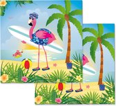 60x Papieren dieren thema tafel servetten met flamingo op het strand - 33 x 33 cm - Papieren tafeldecoraties - Papieren wegwerpservetten 3-laags - Feest artikelen versiering