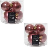 12x Oud roze glazen kerstballen 8 cm - glans en mat - Glans/glanzende - Kerstboomversiering oudroze