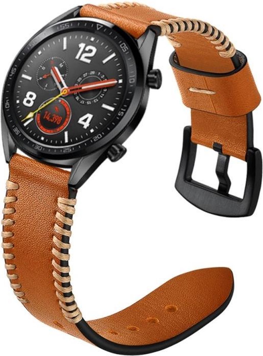 Let op type!! 22mm voor Huawei Watch GT2e GT2 46mm Strap Lederen Band  (Bruin) | bol.com