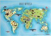 Educatieve poster (Forex) - Topografie onze wereld dierenrijk - 80 x 60 cm