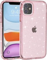 Apple iPhone 11 Backcover - Roze Transparant - Glitter Bling Bling - TPU case