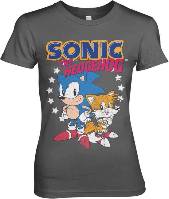 Sonic The Hedgehog Dames Tshirt -L- Sonic & Tails Grijs