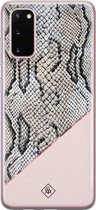 Samsung S20 hoesje siliconen - Snake print | Samsung Galaxy S20 case | goudkleurig | TPU backcover transparant