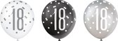 Ballonnen 18 jaar Glitz Zwart Zilver | 6 stuks