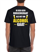 Oktoberfest Geen ruggengraat als het om alcohol / drank gaat fun t-shirt - zwart met wit en gele letters - voor heren - bier drink shirt kleding / outfit / themafeest S