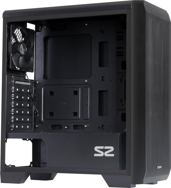 Zalman S2 - ATX Midi Tower PC Case, Pre-installed: 120mm black fan (achter), ventilatie opening voorzijde voor efficiente koeling, -acryl window (links) - Zalman