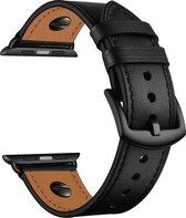 SmartphoneClip® Leer zwart Bandje met schroef geschikt voor Apple Watch 42mm, 44mm, 45mm, en 49 mm (alle generaties)
