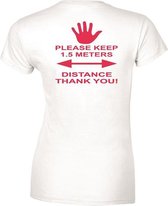 Dames T-shirt KEEP 1,5 METERS DISTANCE- NEON ROOD- Maat XL