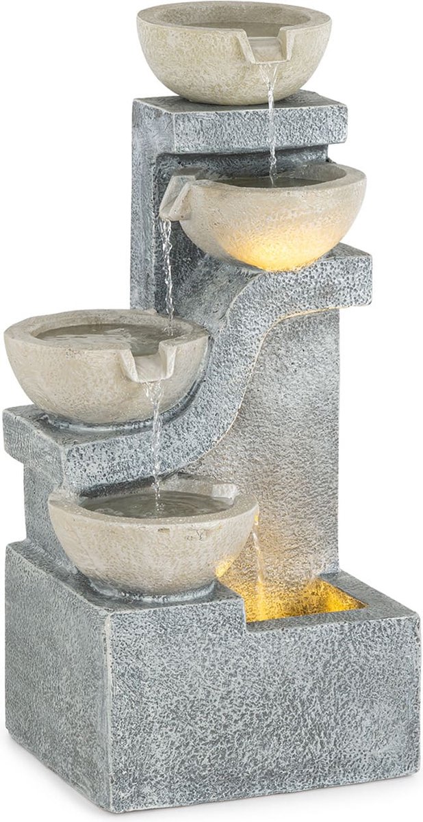 Tuinfontein op zonne-energie, decoratieve Fontein, Binnenfontein, Fontein met LED-licht en Li-ion-batterij, waterval-waterornament (tuinfontein op zonne-energie, GRANITSCHÄL-KASCADE-3