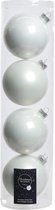 4x Winter witte glazen kerstballen 10 cm - Mat/matte - Kerstboomversiering winter wit