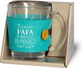 Vaderdag - Theeglas - Lieve Papa ik ben echt superblij met jou - Voorzien van een zijden lint met de tekst "Speciaal voor jou" In cadeauverpakking met gekleurd lint