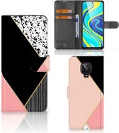 GSM Hoesje Xiaomi Redmi Note 9 Pro | Note 9S Bookcase Black Pink Shapes