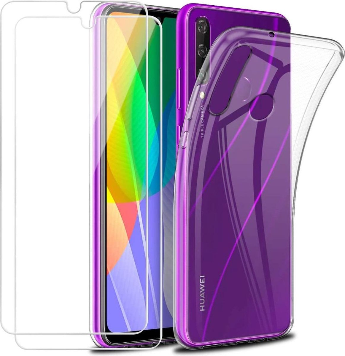 Huawei Y6p Silicone hoesje + 2X Tempered Glas Screenprotector