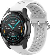 Siliconen Smartwatch bandje - Geschikt voor  Huawei Watch GT siliconen bandje met gaatjes - wit - 42mm - Horlogeband / Polsband / Armband