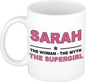 Naam cadeau Sarah - The woman, The myth the supergirl koffie mok / beker 300 ml - naam/namen mokken - Cadeau voor o.a verjaardag/ moederdag/ pensioen/ geslaagd/ bedankt