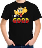 Funny emoticon t-shirt I feel good zwart voor kids - Fun / cadeau shirt 146/152