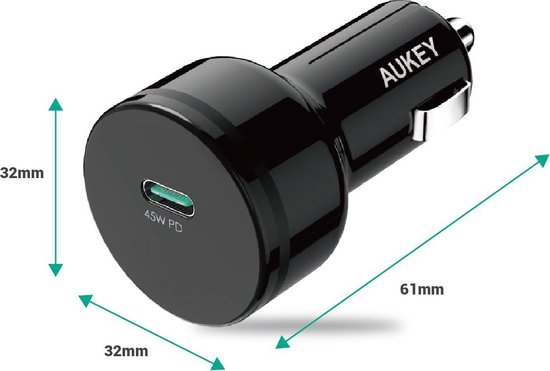 Aukey USB-C Autolader CA-Y13 - 45W - Zwart - Aukey