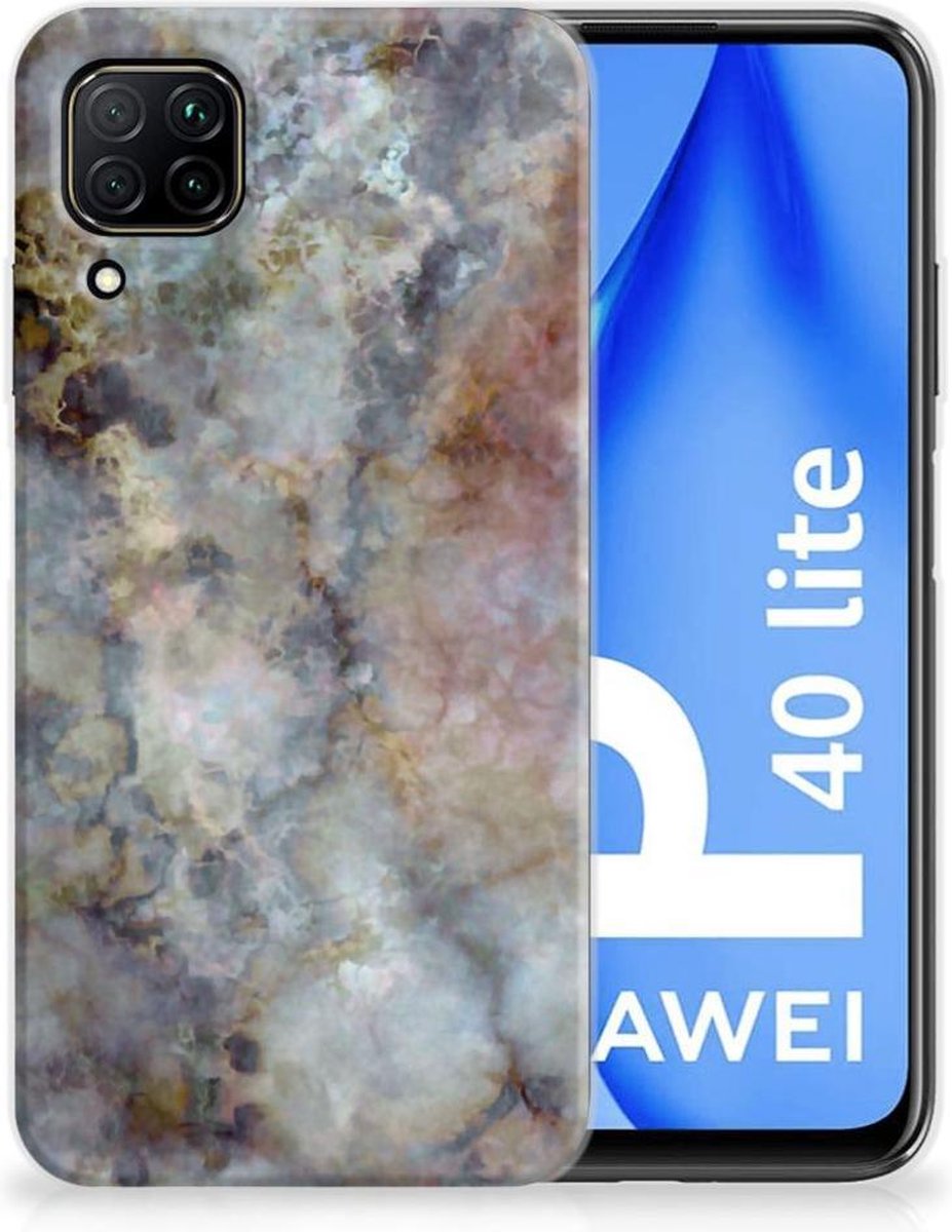 Huawei P40 Lite TPU Siliconen Hoesje Marmer Grijs
