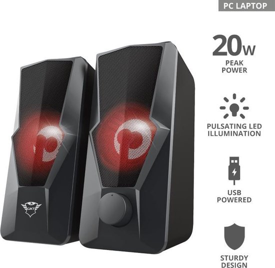 GXT 610 Argus - PC Speakers 2.0 - Gaming Speakerset - LED Verlichting – Zwart - Trust