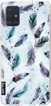 Casetastic Samsung Galaxy A51 (2020) Hoesje - Softcover Hoesje met Design - Feathers Blue Print