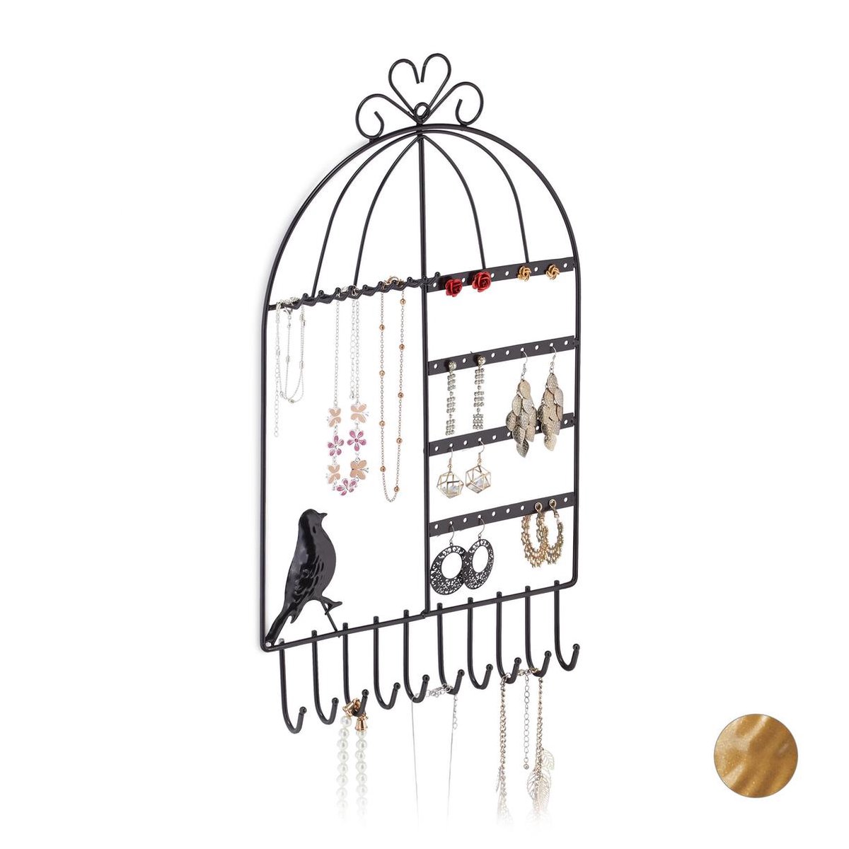 Relaxdays sieradenhouder muur - sieradenrekje - rekje voor kettingen - sieraden organizer - zwart