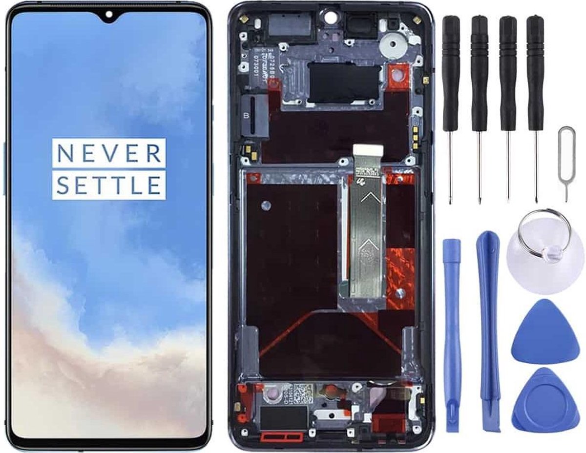 AMOLED Materiaal LCD-scherm en Digitizer Volledige montage met frame voor OnePlus 7T HD1901 HD1903 HD1900 HD1905 (Babyblauw)