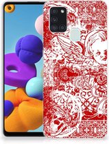 GSM Hoesje Geschikt voor Samsung Galaxy A21s Back Case TPU Siliconen Hoesje Angel Skull Red