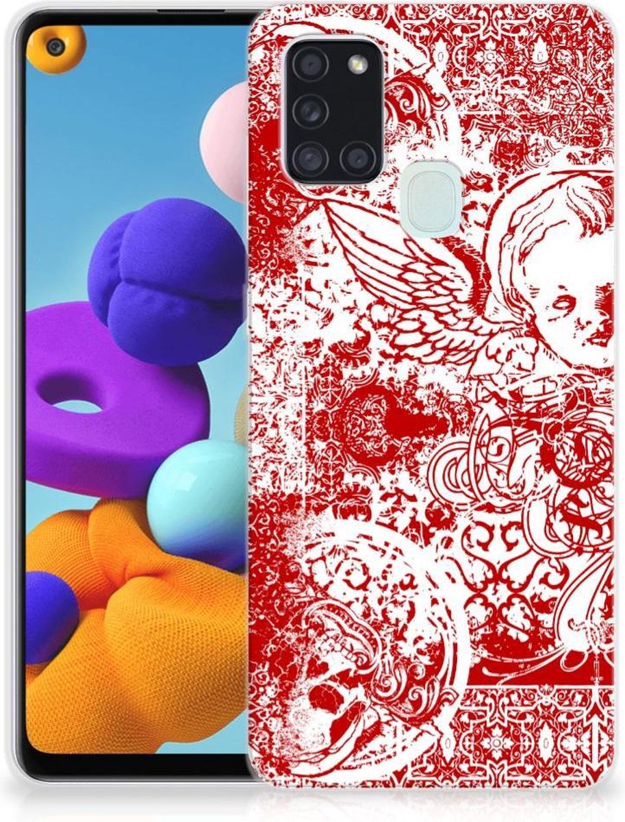 Silicone Back Case Samsung Galaxy A21s Angel Skull Rood