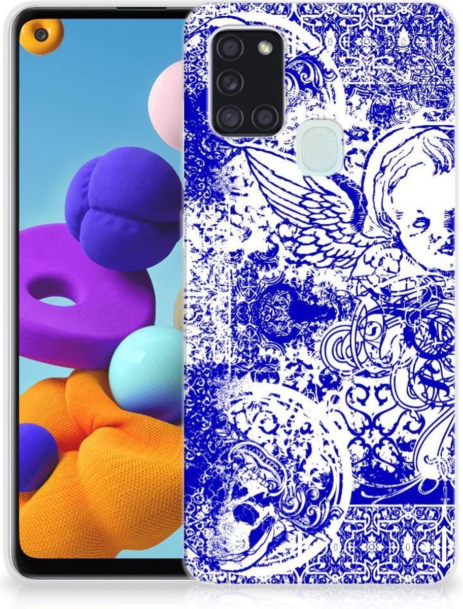 Silicone Back Case Samsung Galaxy A21s Angel Skull Blauw