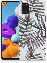Back Case TPU Siliconen Hoesje Geschikt voor Samsung Galaxy A21s Smartphone hoesje Leaves Grey